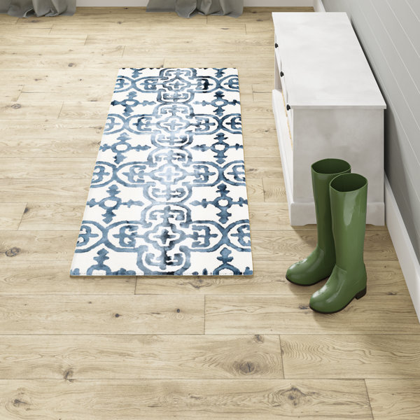 Latitude Run® Lumsden Geometric Handmade Tufted Wool Ivory/Navy Area